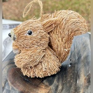 Handcrafted Straw Squirrel Ornament Rustic Natural Holiday Décor Woodland